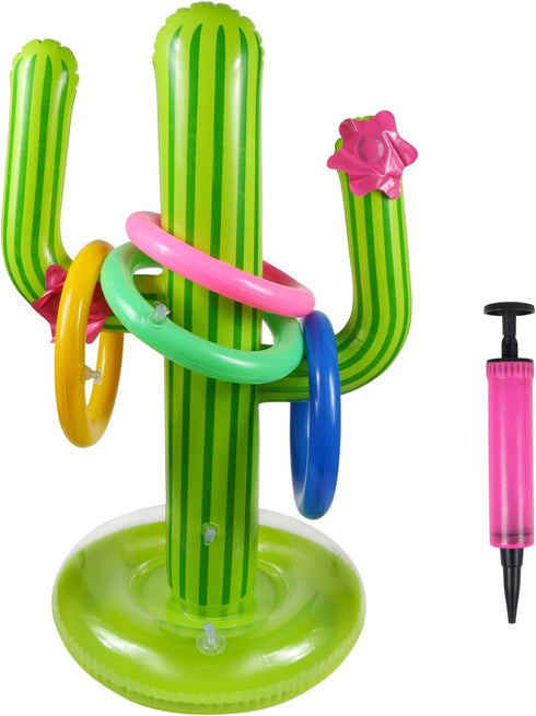 UNIME Inflatable Cactus Ring Toss Game Set, Target Toss with 4 Color Inflatable Rings for Pool Party Supplies