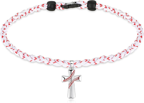 Glenmal 2 Rope Baseball Cross Necklace, Boys Baseball Titanium Necklace, Stainless Steel Pendant Gifts