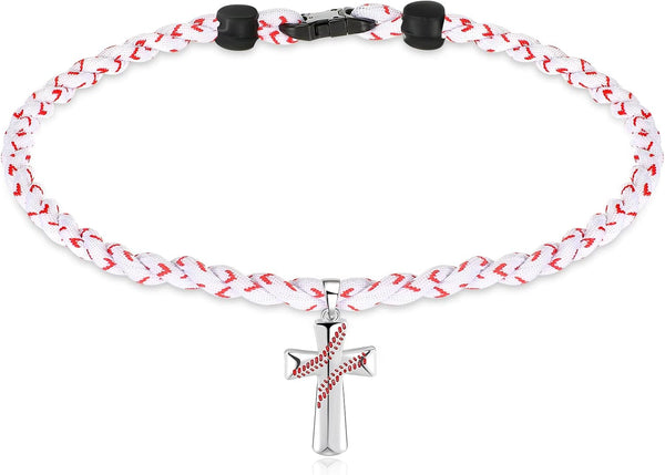 Glenmal 2 Rope Baseball Cross Necklace, Boys Baseball Titanium Necklace, Stainless Steel Pendant Gifts