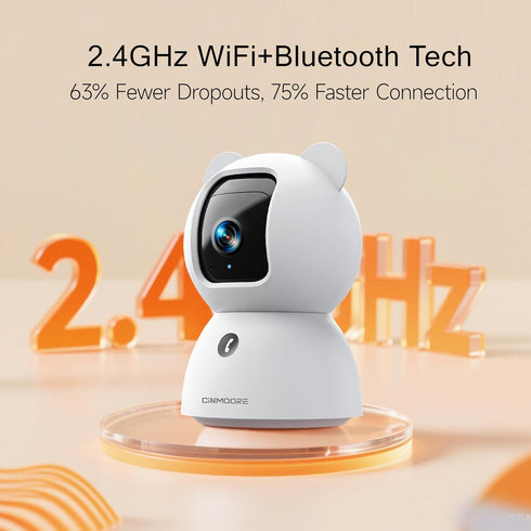 CINMOORE 2.5K 2.4GHz 2-Way Pet/Dog Camera with Speaker/Phone App, No-Monthly-Fee AI Person/Pet/Cry Detection Security