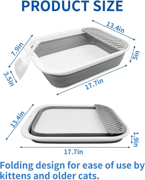 17.7"13.4" BNOSDM Collapsible Small Cat Litter Box for Kittens Open Potty Pan Foldable Cat Toilet with Scoop Senior