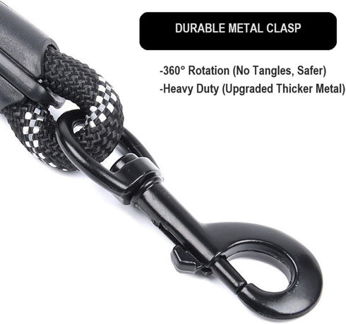 Round Rope Dog Leash 5 FT with Comfortable Padded Handle, Highly Reflective Threads for Medium & Large Dogs (Black, 5