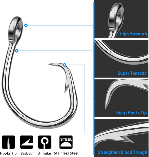 PASNMKvn 5Pcs Stainless Steel Circles Hook Big Game Fishing Hook Saltwaters Tunas Fishing Hook for Catfishes Bass Tunas