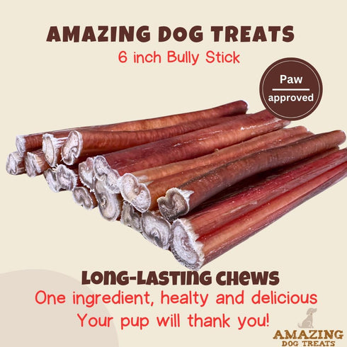Amazing Dog Treats - Medium Size Bully Sticks (15 Pcs/Pack) for Small to Medium Dogs