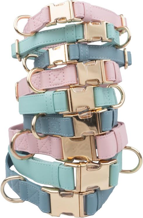 Leather Dog Collar and Leash Set, 7FT Reflective Vegan Leather with Gold Metal Buckle for Small, Medium, Large Dogs (S,