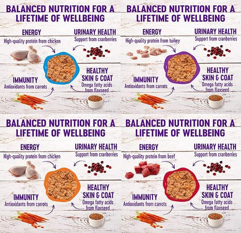 Wellness Natural Premium Canned Cat Wet Food, 12 Pack Variety Bundle (4 Flavors: Chicken, Beef, Salmon & Turkey) with