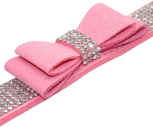 Beirui Rhinestone Bling Leather Dog Collar and Leash Set, Soft Sparkly Crystal Diamonds, Pink, 4 Foot Leash