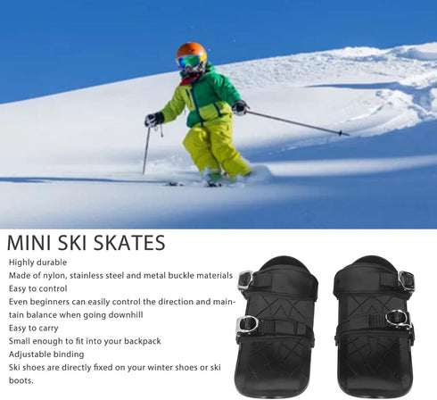 VGEBY Mini Ski Skates, Short Thin Ski Skates Attach to Skis Boots for Outdoor Winter Skiing, Black One Size