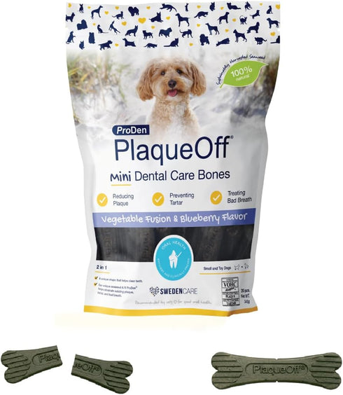 Proden Plaque Off Mini Dental Bones Vegetable Fusion and Blueberry 20 Count / 12 Ounces, Brown (PDDCB7)