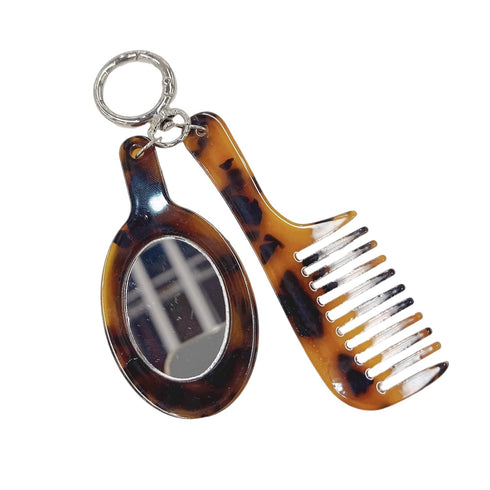 jiingekk Multifunctional Fashion Keychain Leopard Comb and Mirror Stylish Hair Care Keychain Creative