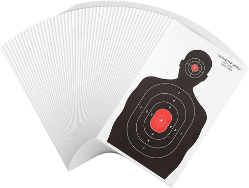 Juvale 50 Pack Paper Shooting Targets for Range, Bulk for Hunting Handguns Pistols Rifles Silhouette with Red Bullseye