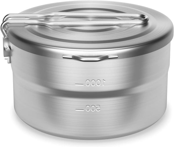 Lixada Camping Pot Stainless Steel 1.5L Camping Cook Pot with Lid and Folding Handle, Large Capacity Bento Pot for