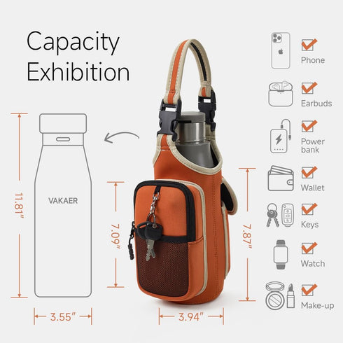 Strap,10 VAKAER Magnetic Gym Bag, Water Bottle Carrier Holder with Phone Pocket & Adjustable Ultra-Strong Magnets Stick