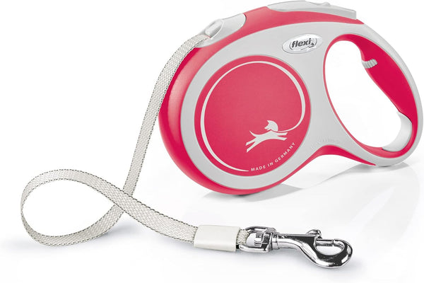 Flexi New Comfort Tape Retractable Dog Leash, Grey & Red, Large, 5m for Dogs up to 60kgs/132lbs