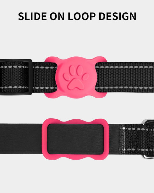 Dynmeow 1 Pack Airtag Dog Collar Holder, Stretchy Silicone Airtag Holder for Dog and Cat Collar, Anti-Lost Dog Airtag Holder Compatible with 3/4 and 1 inch Wide Collar (HOT PINK)