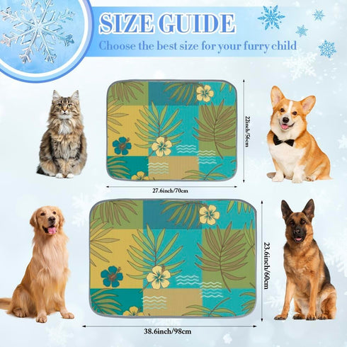 Generic 28" X22" Cooling Blanket for Dogs Cats Ice Silk Cool Dog Mat Palm Leaf Print Extra Large Bed Pads Washable