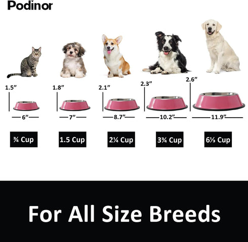 Stainless Steel Dog Bowls | Food and Water Non-Slip Anti-Skid Stackable Dishes for Small, Medium, Large Dogs (2 Pack)