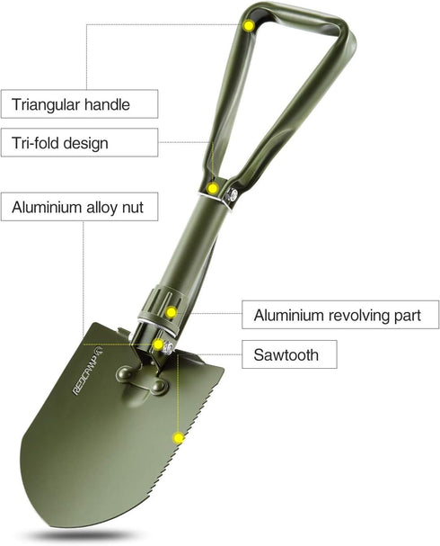 REDCAMP 22.8'' Military Folding Camping Shovel, High Carbon Steel Entrenching Tool with Cover