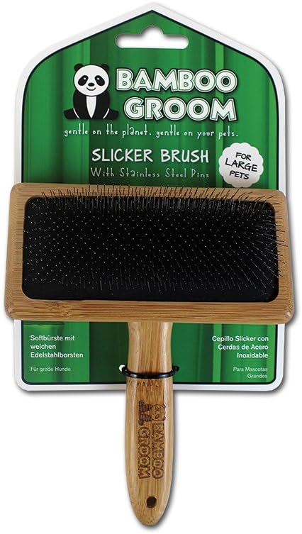 Bamboo Groom Slicker Brush with Stainless Steel Pins for Large Pets