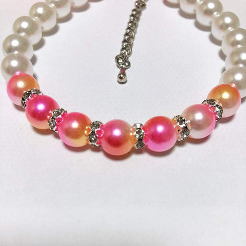 Ombre Pearls Dog Necklace Jewelry for Small Dogs, Bling Rhinestones Cat Wedding Collar, Chihuahua Yorkie Girl