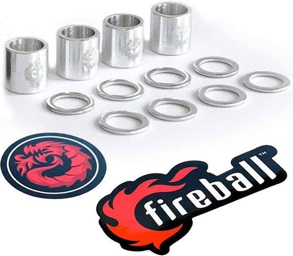 Fireball Dragon Precision Aluminum Spacers and Speed Rings Set for Skateboards and Longboards - 4X Spacers, 8X Washers