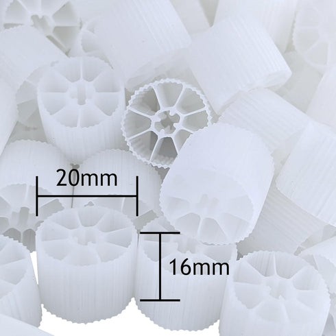 Moving Bed Bio Filter Media - 20mm, White, for Koi Ponds, Aquariums, Aquaculture (100 pcs)