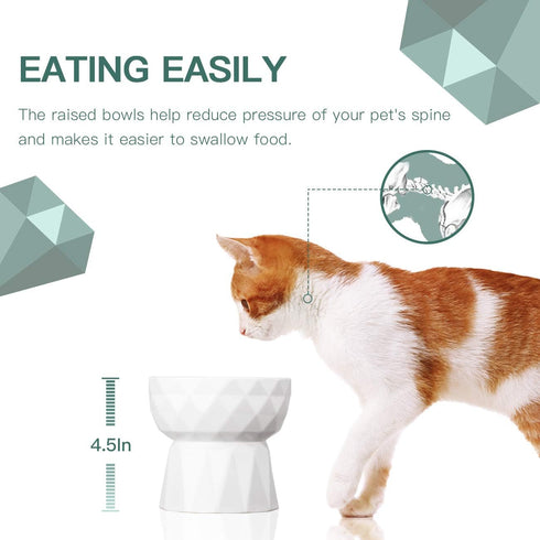 Ceramic Cat Bowls Anti Vomiting - Raised Food and Water Bowl Set for Cats and Small Dogs, 13.5 Oz