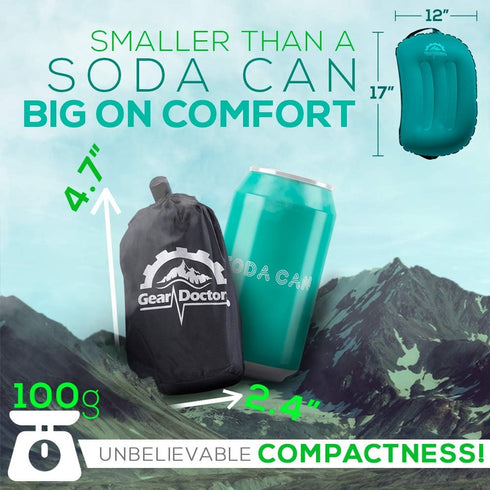 Gear Doctors Inflatable Camp Pillow, Backpacking Blow Up Pillow, Teal