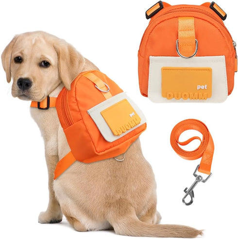 Dog Backpack Harness with Leash, Cute Pet Puppy Backpacks with Built-in Poop Bag Dispenser for Small Medium Dogs (S,