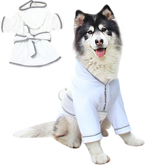 Dog Bathrobe, Microfiber Fast Drying Absorbent Hooded Bath Towel White for Puppy