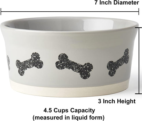 PetRageous Classy Bones Dog Bowl, 4.5-Cup Capacity, 7-Inch Diameter, Dishwasher Safe, Grey for Large Dogs