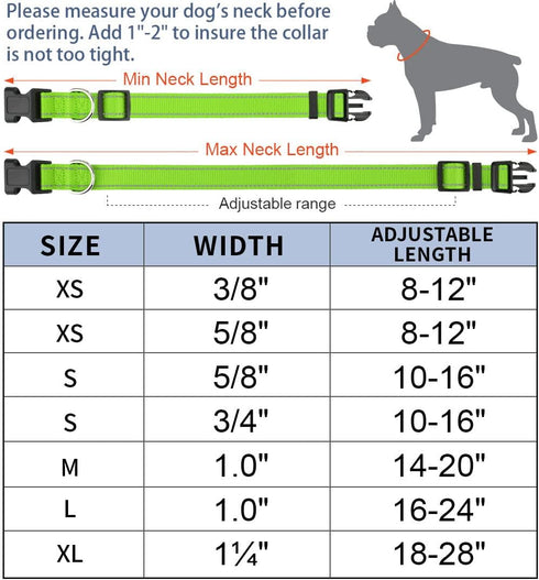 Taglory Reflective Adjustable Dog Collars for Puppy Small Medium Large Dogs with Quick Release Plastic Buckle (Green,