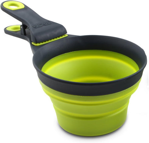 Dexas Popware for Pets Collapsible Klip Scoop, 1 Cup Capacity, 3 in 1 Design, Gray/Green