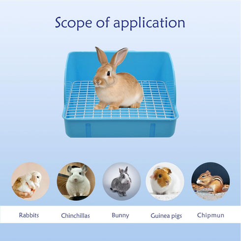 10Pcs Chinchilla(Blue) Rabbit Litter Box Toilet,Bunny Plastic Square Cage Toilet with Grate Rabbit Corner Litter