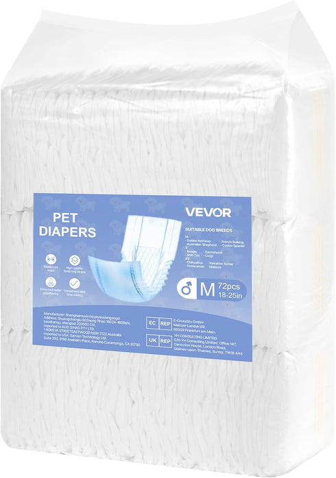 360 144 Count (2 Packs 72) VEVOR Disposable Male Dog Diapers, Super Absorbent Male Dog Wraps, Leak-Proof Belly Bands