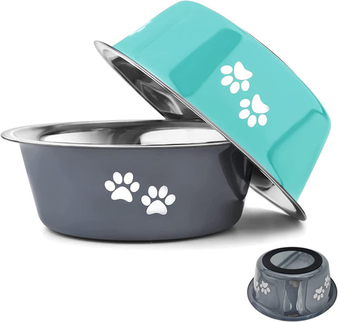 YUDANSI Dog Bowls 2 Pack Medium Large Dogs Feeding Bowls with Non-Slip Silicone Sole, Elevated Pet Feeder (6.6 Cups)