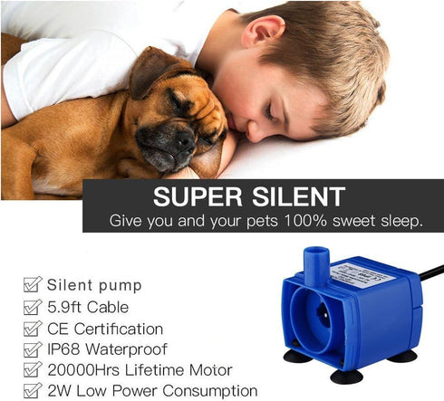 Pet Fountain Pump Replacement for Cat Water Fountain, Automatic Dispenser Replacement Pump with Adapter