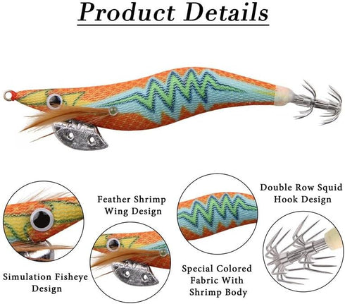 Generic 10pcs/Box 12g 15g Luminous Squid Fishing Bait Hooks Wooden Shrimp Jigs Fishing Lures Hook Artificial Bait