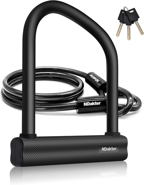 NDakter Heavy Duty Bike Locks - Anti Theft U Lock for Ebike, 18mm Shackle, 6FT Steel Security Cable