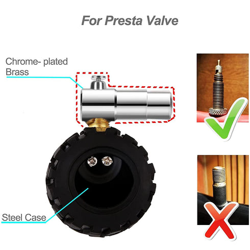 GODESON Presta Valve Tire Pressure Gauge, 0-30PSI Range, Bicycle Air Pressure Relief, Perfect for Mountain Bikes
