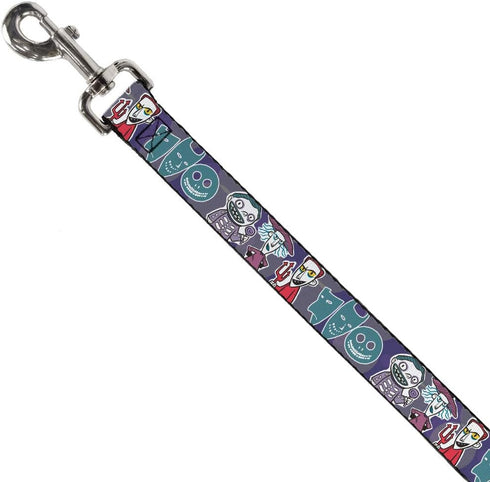 Dog Leash Nightmare Before Christmas Lock Shock Barrel Pose and Masks 4 Feet Long 1.0 Inch Wide