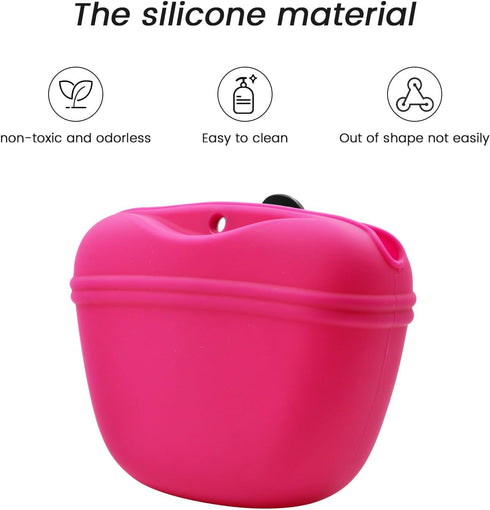AUDWUD Silicone Dog Treat Pouch, Portable Clip on Training Container with Magnetic Buckle and Waist Clip, No BPA