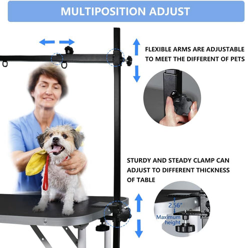 3 35.4 36.2 50 LEIBOU H-Shape Dog Grooming Arm Pet Supplies Grooming Table Arm with Noose and Clamp Heavy Duty Aluminum