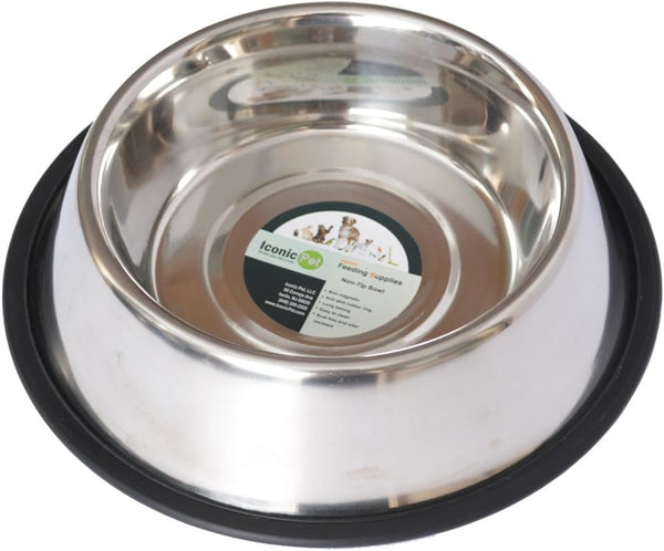 ICONIC PET 32 oz Stainless Steel Non Skid Pet Food/Water Bowl with Rubber Ring - Dishwasher Safe