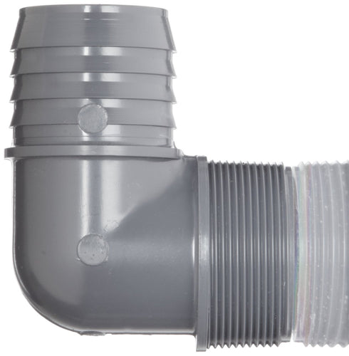 Spears 1413 Series PVC Tube Fitting, 90 Degree Elbow, Schedule 40, Gray, 1" Barbed x NPT Male