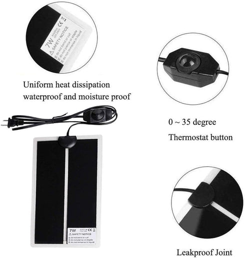 Reptile Heating Pad with Temperature Adjustment, 110V Non-Adhesive Heat Mat for Reptiles, 7W Removable Under Tank