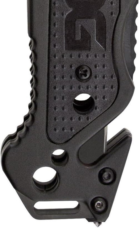 SOG Escape Tactical Folding Pocket Knife - 3.4 Inch Serrated Edge Blade with Glass Breaker, Black