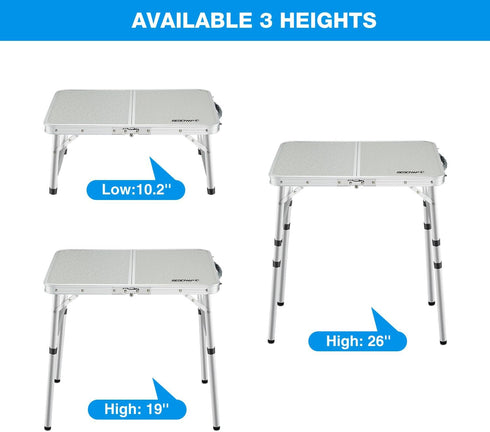 REDCAMP Small Folding Camping Table, 2ft Portable Outdoor Table, Aluminum Camp Table, Adjustable Height, Lightweight