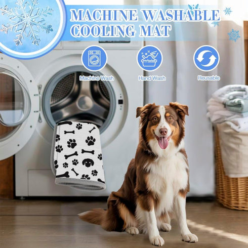 Generic 28" X22" Cooling Mat for Cats Dogs Ice Silk Cooling Mat Dogs Animal Paw Bone Design Dog Beds for Small Washable