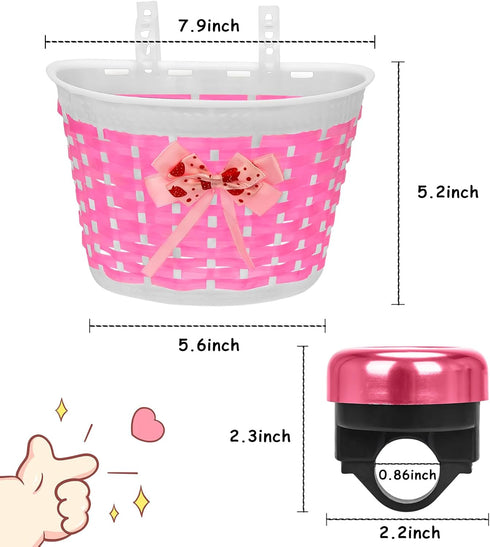 Kids Bike Basket for Girls Boys, Bicycle Basket with Bell, Stickers, and Sunglasses